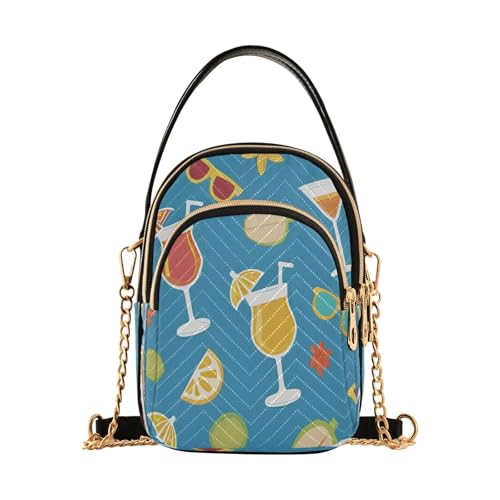 Summer Drinks Print Shoulder Bags for Women Retro Classic Handbag Purse Small Purses with Chain