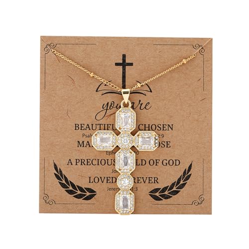 Cross Necklace for Women Diamond Cross Pendant Necklace Cubic Zirconia Crystal Birthstone Cross Necklace Religious Gifts for Women