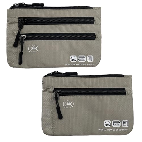 Passport Holder Family RFID Blocking Passport Wallet Travel Essentials Pouch Passport Holders Bag for Men Women Traveling Travel Document Organizer Two-Piece Sets (Gray)