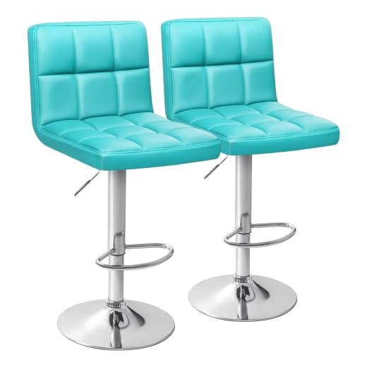 Homall Bar Stools Modern PU Leather Adjustable Swivel Barstools, Armless Hydraulic Kitchen Counter Bar Stool Synthetic Leather Extra Height Square Island Barstool with Back Set of 2 (Blue)