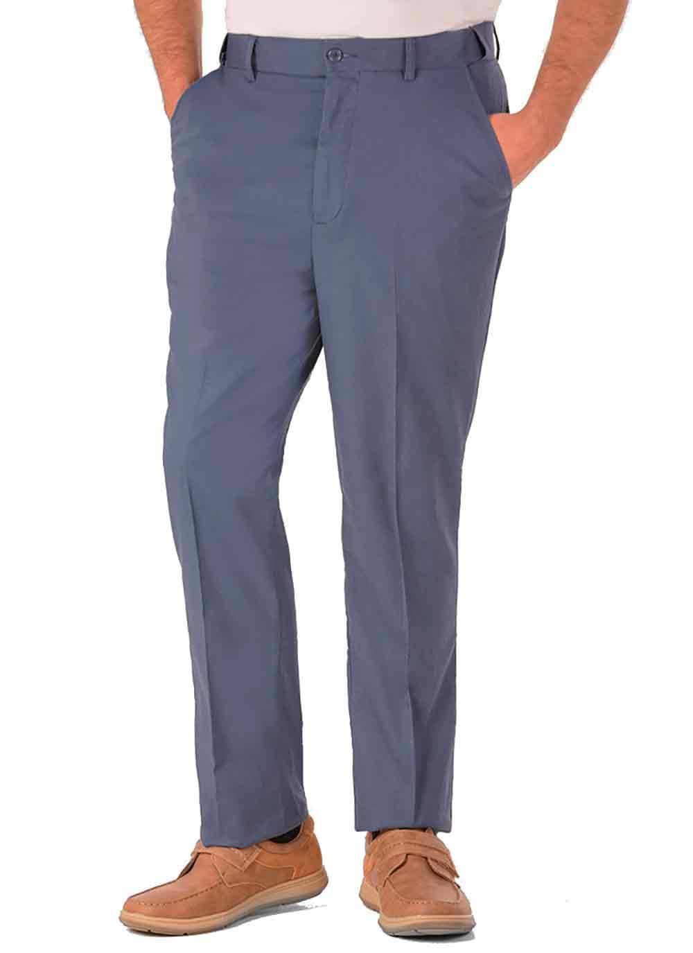 James Holton Mens Linen Blend Cotton Trousers Pants Elasticated Waist Smart Casual Trousers 42W / 27L Blue