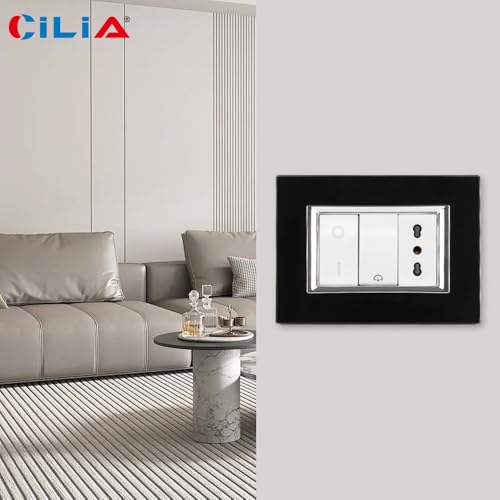 CILIA 1/2/4/10 Stück Platte aus gehärtetem Glas, 3 Module, kompatibel mit Matix E, Halterung 503-4 Farben für Renovierung zu Hause/Industrie (1, Schwarz)