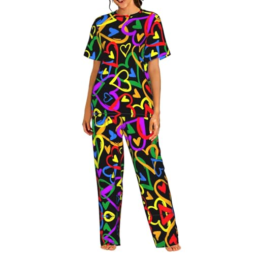 Pyjama arc-en-ciel LGBT pour femme avec haut manches courtes et pantalon long du S au 3XL