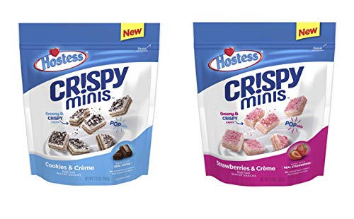 Hostess Crispy Minis Bundle - 1 Bag Each of Cookies & Creme and Strawberries & Creme Wafer Snacks