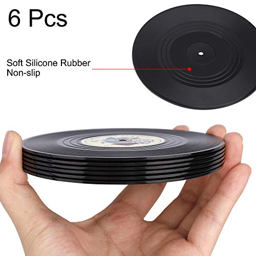 MengH-SHOP Posavasos de Vinilo Redondo Coasters Retro Grabar Originales Cup Mat para Bebidas frías Calientes Café Vasos… - Imagen 8