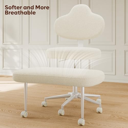 Image of Pinmoco Cross Legged Office Chair with Wheels, Meditation Chair, ADHD Chair for Adults, Wider Height Adjustable Backrest and Seat, Yoga Office Chair, Teddy Fabric, Off White