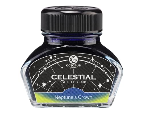 Octopus Neptune's Crown Tinta Shimmer Azul Oro para Estilográfica – Tinta con purpurina – Colección Celestial – 30 ml