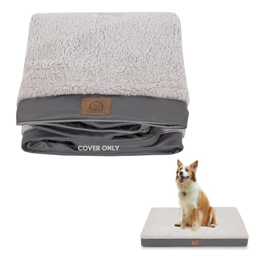 Image of Sunheir Washable Large Dog Bed Covers Soft Plush Replacement, Waterproof Dog Bed Liner, Pet Bed Cover with Zipper 24x16x3 Inches, Grey, Cover Only