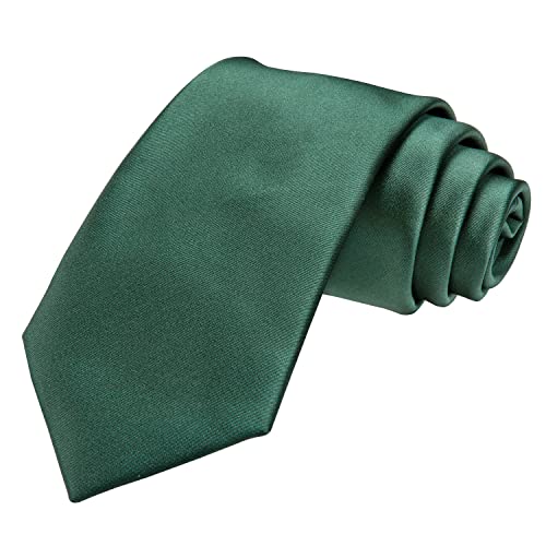 Image of Hi-Tie Silk Solid Color Dark Green Men Neckties Classic Tie and Pocket Square Lapel Pin Silver Tie Clip Cufflinks Set Wedding Business 6PCS