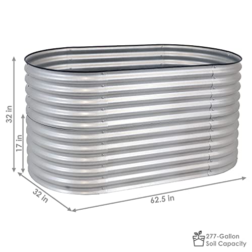 Sunnydaze 62.5-Inch Oval Raised Garden Bed - Stackable Steel Vegetable Flower Bed Planter Kit With Rubber Edge Trim - Silver #TOP2