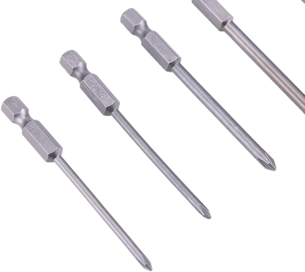 8Pcs Long Screwdriver Bits Cross Phillips Head 75mm Magnetic 1/4 Inch Hex Shank Drill Bits PH0: 3mm PH1: 3mm 4mm 4.5mm PH2: 4mm 4.5mm 5mm 6mm