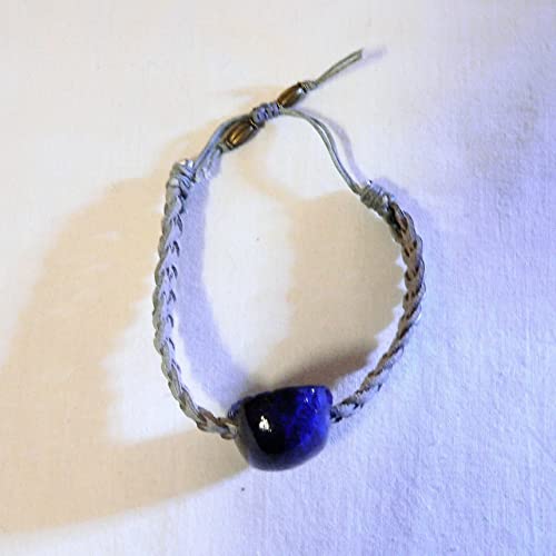 Bracelet suédine tressée et céramique émaillée bleue d'exception - 5