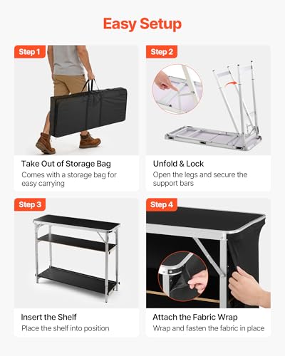 Image of VEVOR Folding Portable Bar Table, 43.5 x 15.4 x 39.8 in, with Carry Bag, 2 Storage Shelves, and Detachable Skirt, Quick and Easy Setup, Foldable Mobile Bartending Station for Events, Party, Tradeshow