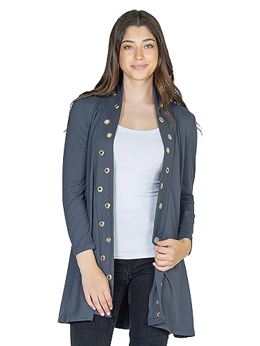 24seven Comfort Apparel Long Sleeve Mid Thigh Open Front Cardigan with Grommet Details