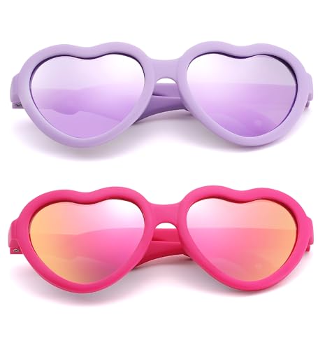 Image of Flexible Heart Shaped Baby Polarized Sunglasses with Strap Adjustable Toddler & Infant Age 0-24 Months