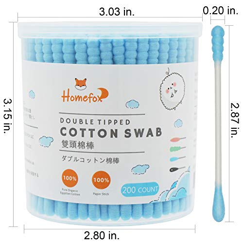 Image of Blue Cotton Swabs Spiral - 400 Count Organic Cotton Buds Double Side Tightly Wrapped Cotton Tips Paper Stick Soft Gentle Lint-Free Cruelty-Free, Round & Spiral (Blue)