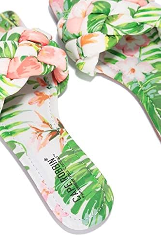 Cape Robbin Women's Open Square Toe Flat Sandals Slip On Slide Shoes Palm Print 10 | Image 2