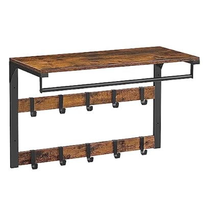 VASAGLE Perchero de Pared, Perchero Colgante con 10 Ganchos Extraíbles, Doble Fila de Ganchos y Barra de Colgar, para Pasillo, Dormitorio, Baño, Marrón Rústico y Negro LCR101B01 | Ya disponible en tu tienda friki favorita! En mundofriki.es!