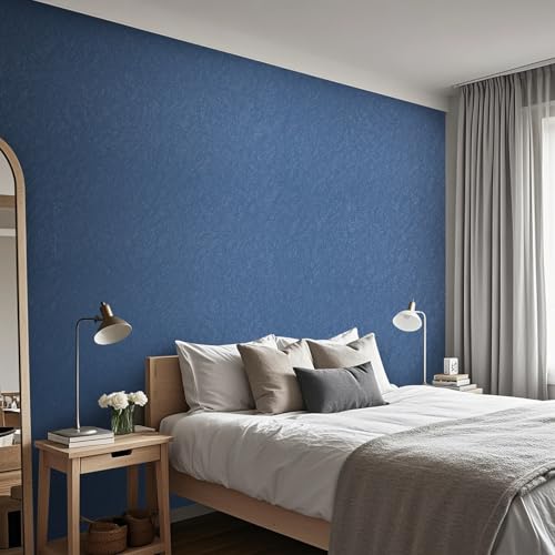 Tarwanear Plain Blue Wallpaper for Bedroom Blue Bedroom Wallpaper Matte Textured Plain Pattern Faux Distressed Wall Paper for Adults Kids Teenager Room Feature Wall