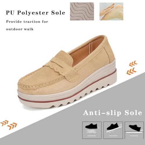 Image of Ruiatoo Women's Slip-On Platform Loafers Suede Wedge Mocs Low-Top Lightweight Casual Office, Travel, Daily Walking Shoes