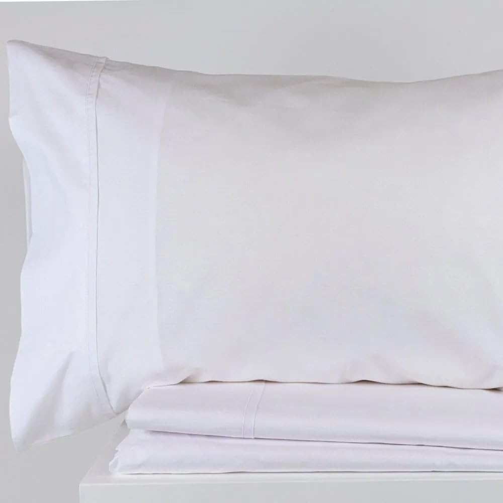 Sábanas con Vivo 310 Blanco - 180 Hilos - 100% Algodón - Cama 150/160 2 Almohadas 50 x 80 cm - Fabricado Portugal