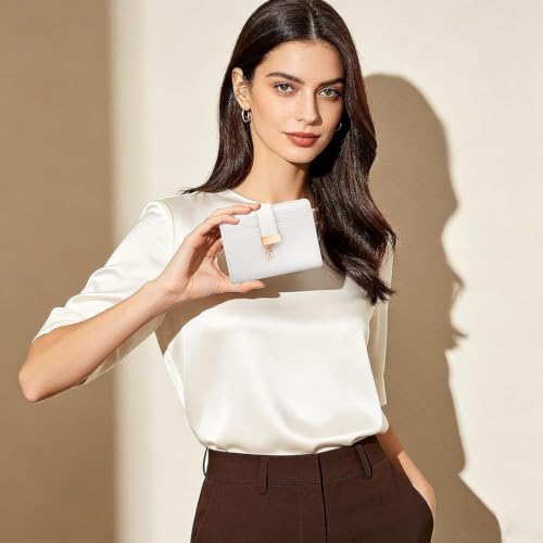 Image of Pomelo Best Wallet Women Bifold Leather Wallets for Women Credit Card Holder with ID Window Zipper Coin Pocket White