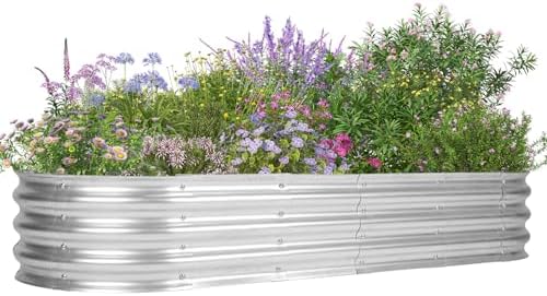 COWVIE Galvanized Raised Garden Bed Kit, 180 x 60 x 30 cm, Oval P...