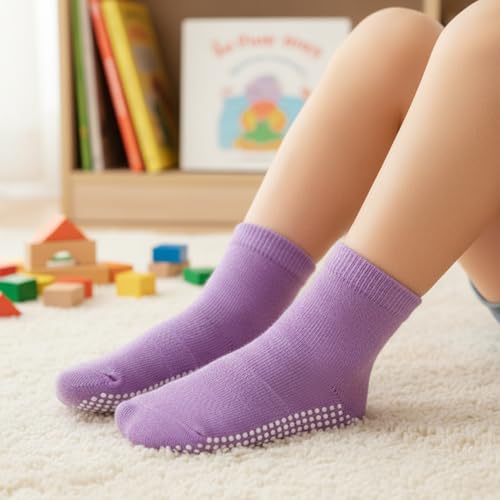 Image of MOMISY Cotton Stretch Crew Anti-Slip Baby Girl Boys Toddlers Infant Anti Skid Socks-6 Pairs (DottedFemale, 3 to 5 years)