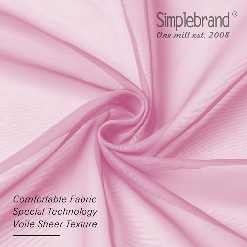 Image of Simplebrand Pink Short Sheer Curtains 45 Inch Length for Small Windows, Rod Pocket 2 Panels Set Solid Voile Drapes Window Sheer Curtains for Bedroom Bathroom Kids Room Kitchen, 42x45 Inch, 2pcs