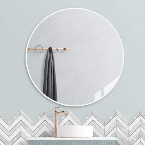 Amazing Tour 50cm Large Modern Round Mirror White Brushed Frame Wall Mirror Metal Framed HD Glass Wall Mirror for Makeup Bathroom Living Room - Image 4