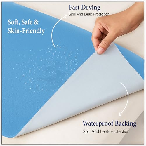 Image of GLUN Quick Dry Absorbent Baby Bed Sheet for Mattress Protector, Pack of 1 Baby Blue Bed Sheet, Size 50x70cm, Waterproof, Quick Drying Material, Anti-Itching Cloth