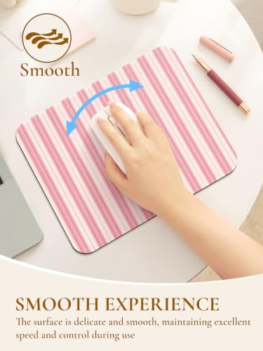 Image of Square Cute Striped Mouse Pad with Stitched Edge, Premium Waterproof Cloth Aesthetic Small Stripe Mouse Mat, Non-Slip Rubber Base Funny Mousepad Desk Accessories,Striped Light Pink