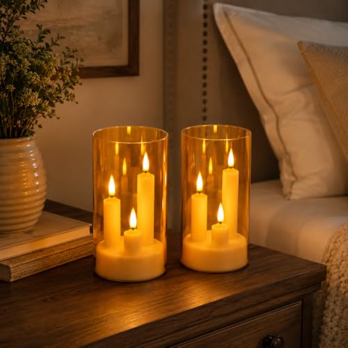 Image of 2 Pack 3D Wick Flameless Taper Candles, Champagne Transparent Acrylic Cover, Remote Control Flickering LED Candles, Battery Operated Electric Candles for Wedding Party Christmas Home Table Decor.