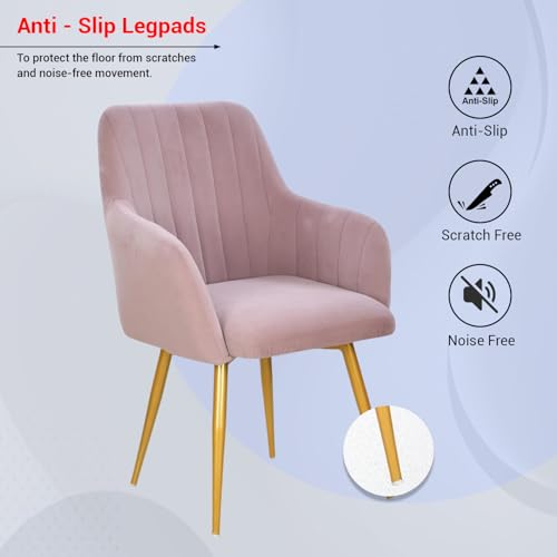 Image of Taboo Velvet Dining Chair Set of 6 | Upholstered Accent Arm Chairs | Soft Cushioned Seat with Backrest | Modern Velvet Fabric Chairs with Metal Legs | Living Room, Bedroom, Cafe & Restaurant | Purple