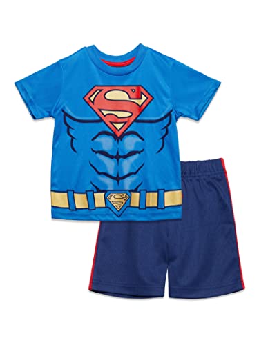 DC Comics Ensemble de sport pour enfant Batman avec T-shirt et short en maille ,5-6 ans,Bleu-Superman ,X-Small