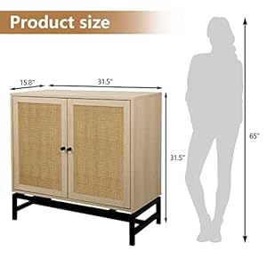 Recaceik ratten sideboard buffet cabinetconsole table natural accent storage cabinet with 2 ratten doors and metal legs rustic wood sideboard furniture bedroom kitchen  urban country home decor
