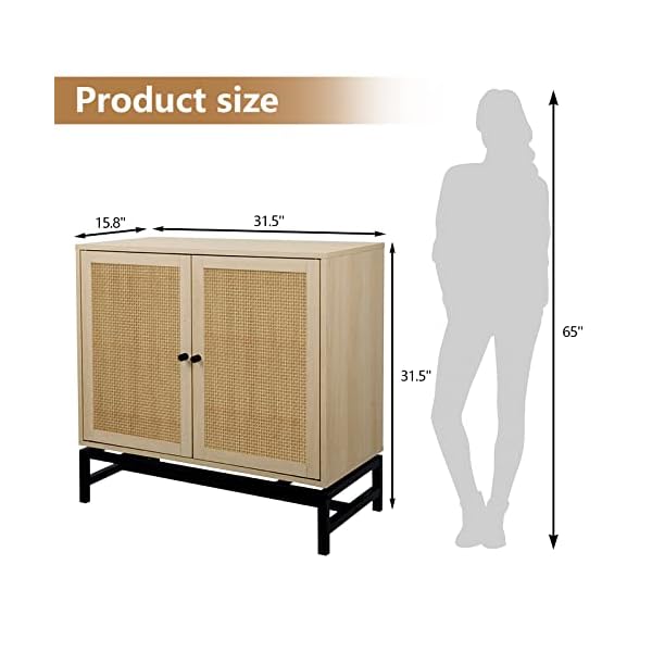 Recaceik ratten sideboard buffet cabinetconsole table natural accent storage cabinet with 2 ratten doors and metal legs rustic wood sideboard furniture bedroom kitchen  urban country home decor