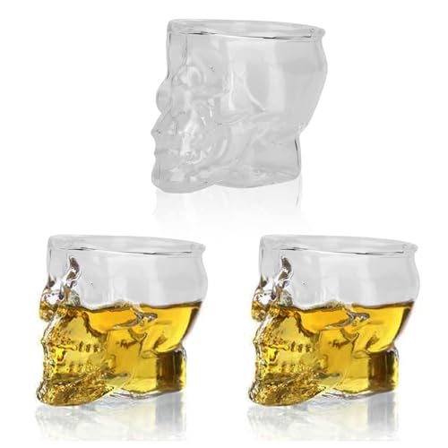 HERCHR 3 Pièces Verre a Vodka,Verres à liqueur tête de mort, Verres à Whisky Crâne,verre crane tete de mort, Forme de Tête de Mort Verress à Whisky pour...