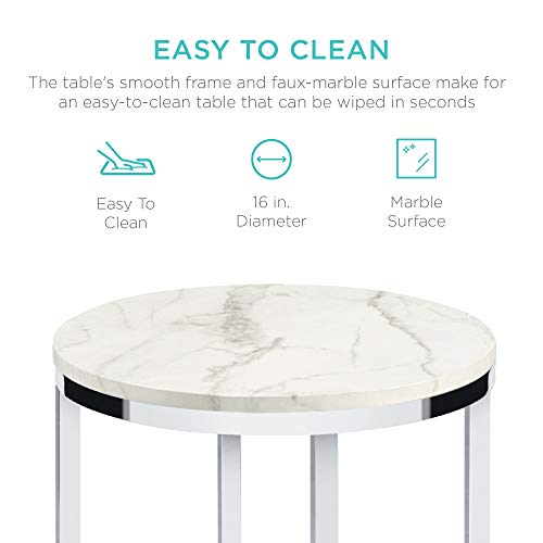 Best Choice Products SKY6071 16In Faux Marble Accent Table, Modern End Table, Small Coffee Table Home Decor For Living Room, Dining Room, Tea, Coffee W/Metal Frame, Foot Caps, Designer - White/Chrome thumb #4