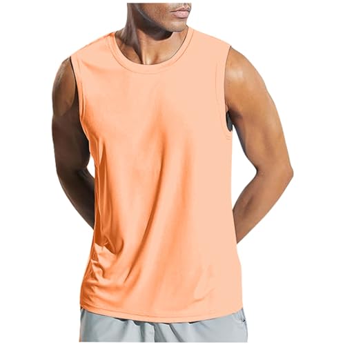 Chaleco de verano para hombre, color liso, a la moda, casual, lavado, sin mangas, camiseta, naranja, 3XL