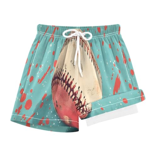 YANENDIE Boy Swim Trunks with Compression Liner Baseball Pattern Boys Swim Shorts Quick Dry Beach Shorts