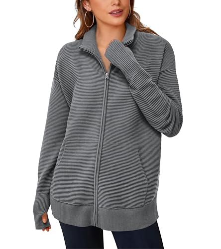 Image of PRETTYGARDEN Womens Long Sleeve Zip Up Ribbed Cardigan Sweaters
