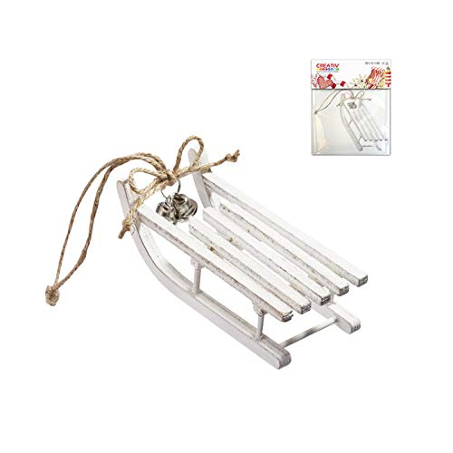 CREATIV DISCOUNT Holzschlitten mit Glöckchen 12x5x3 3 cm weiß