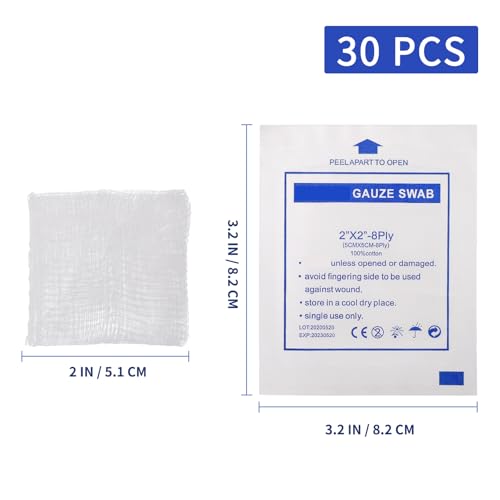 30pcs 5cm x 5cm Cotton Surgery Sponges Gauze Sponge Pads Sterile First Aid Gauze Dressing Pads for Wound Care