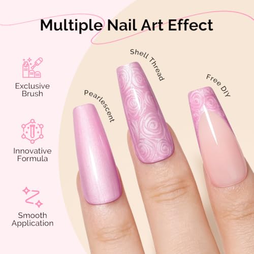 Image of MelodySusie Rose Pink Pearl Gel Nail Polish,0.5fl oz Soak Off UV LED Drawing Shimmer Gel Polish Soak Off Swirl Shell Thread Effect Gifts for Women Nail Art Manicure Salon DIY Nail Design-A1624