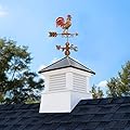 30" Square Manchester Vinyl Cupola with Black Aluminum roof and Copper Bantam Red Rooster Weathervane by Good Directions