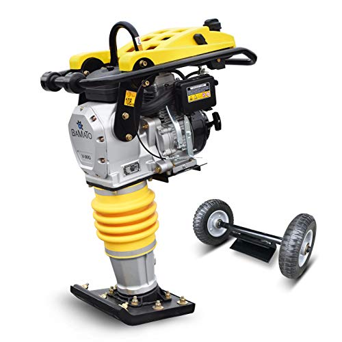 BAMATO Vibrationsstampfer V-90G | 1-Zylinder 4-Takt OHV Motor | 13,7 kN Verdichtungsdruck | Plattengröße: 285 x 345 mm | Schlagzahl 640-680 1/min. | Rüttelstampfer Grabenstampfer Verdichter