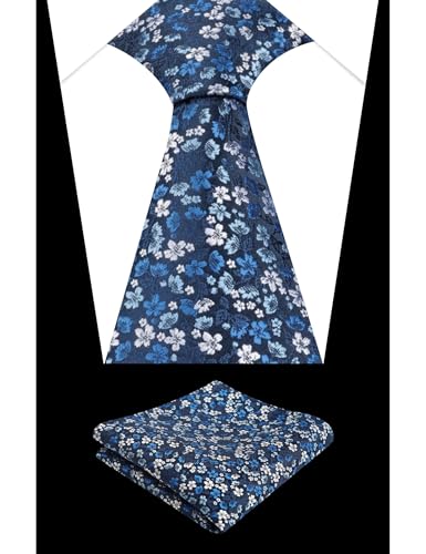 Image of Alizeal Mens 3.15inches Exquisite Floral Tie with Small Flower Printed Pocket Square