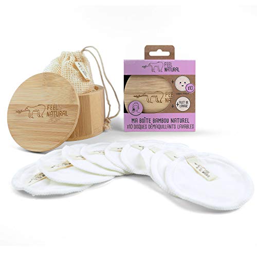 Set boîte Bambou + 10 disques démaquillants Coton+ Filet de lavage Feel Natural