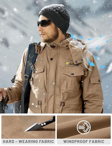 TACVASEN TACVASEN Herren Fleecejacke Winterjacke Parker Warme Armee Militärt Gefütterte Übergangsjacke (XL, Khaki) - Zusatzansicht 4 | TV | Video | Foto